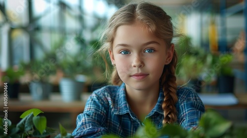 Little Girl Studying Map at Table