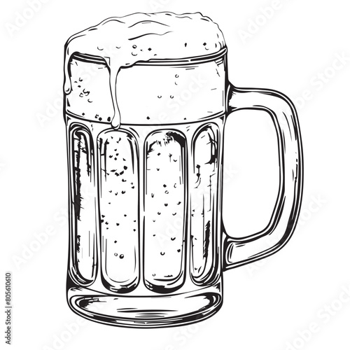Beer mug with foam in cartoon, doodle style . Image for t-shirt, web, mobile apps and ui. Isolated 2d vector illustration in logo, icon, sketch style, Eps 10, black and white. AI Generative