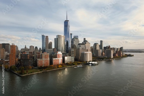 New York skyline. Manhattan view from New Jersey, New York skyscraper. Aerial view of Big Apple. New York panorama from Hudson. Cityscape landmark. Lower Manhattan NY. © Volodymyr