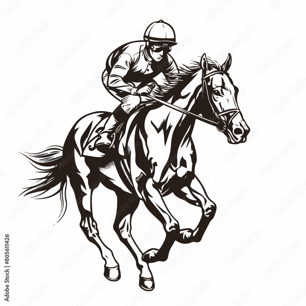 Horse and jockey in cartoon, doodle style. Image for t-shirt, web, mobile apps and ui. Isolated 2d vector illustration in logo, icon, sketch style, Eps 10. AI Generative Horse and jockey in cartoon, doodle style. Image for t-shirt, web, mobile apps and ui. Isolated 2d vector illustration in logo, icon, sketch style, Eps 10. AI Generative
