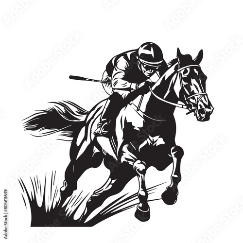 Horse and jockey in cartoon, doodle style. Image for t-shirt, web, mobile apps and ui. Isolated 2d vector illustration in logo, icon, sketch style, Eps 10. AI Generative