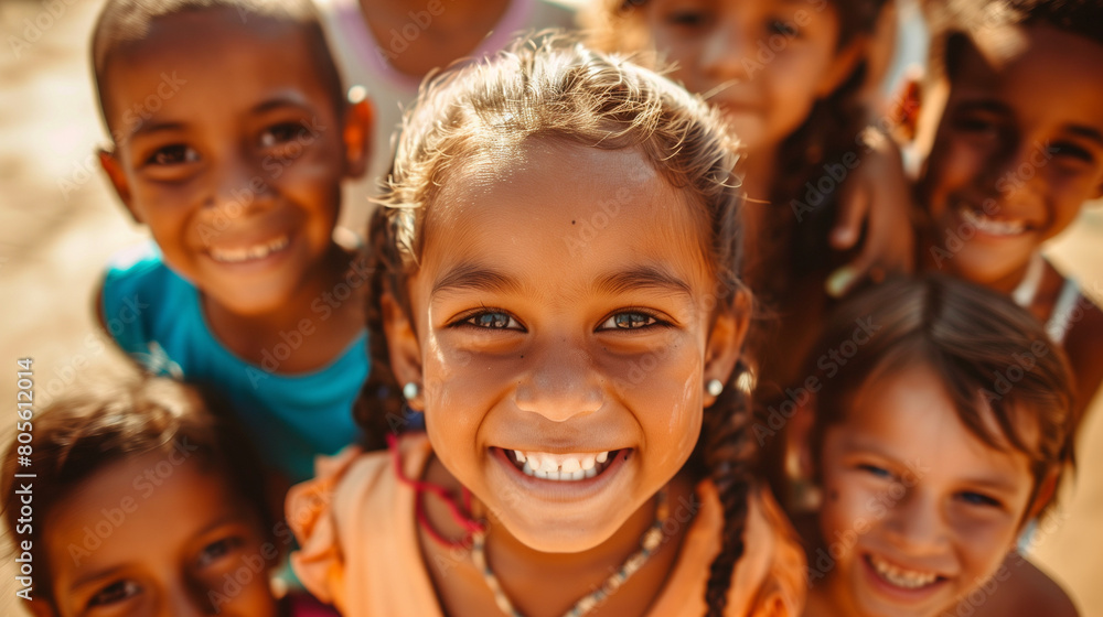 Group of Happy Children Smiling in Outdoor Setting