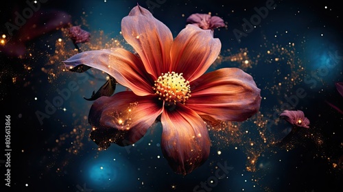 Magical glowing flower in dark night sky