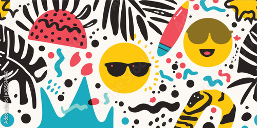 Colourful abstract summer background design. With bight sun and tropical leaves