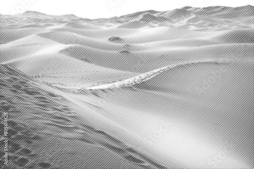An Illustration of deset with sand dunes. The illustration made of diagonal lines of different weights. photo