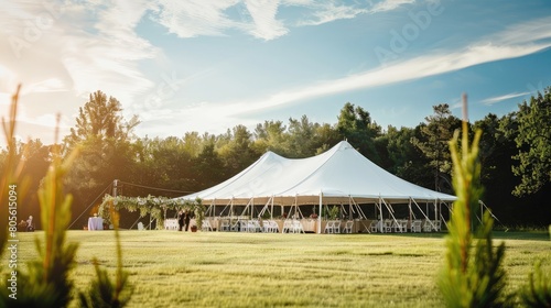 An oversized white tent for a nature wedding with green grass © Ahtesham