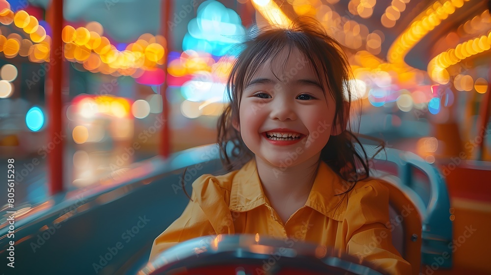 Portrait of a cheerful girl enjoying an amusement park ride Portrait of a cheerful girl enjoying an amusement park ride