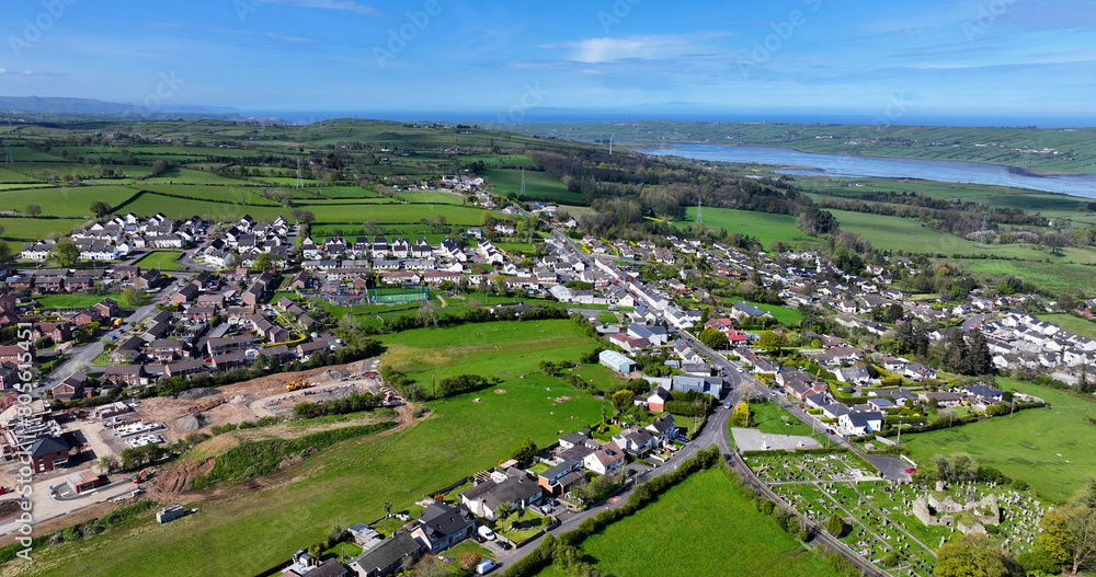 Aerial view of Ballycarry Village County Antrim Northern Ireland Aerial view of Ballycarry Village County Antrim Northern Ireland