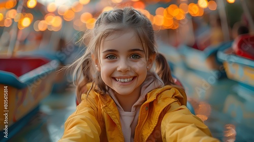 Portrait of a cheerful girl enjoying an amusement park ride