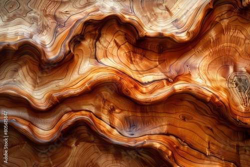 Wallpaper Mural Close-up of a wooden surface showing beautiful grain patterns resembling topographical layers with a warm color palette Torontodigital.ca