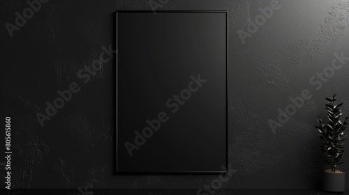 Mock up poster frame on black wall background,