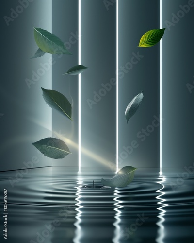 a series of green leaves floating in the water