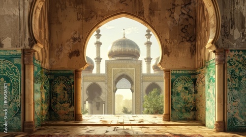 Arab arch with mosque, Ramadan concept