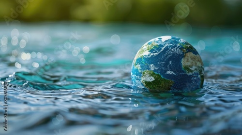 Ball shaped earth and blue water   safe nature earth day concept