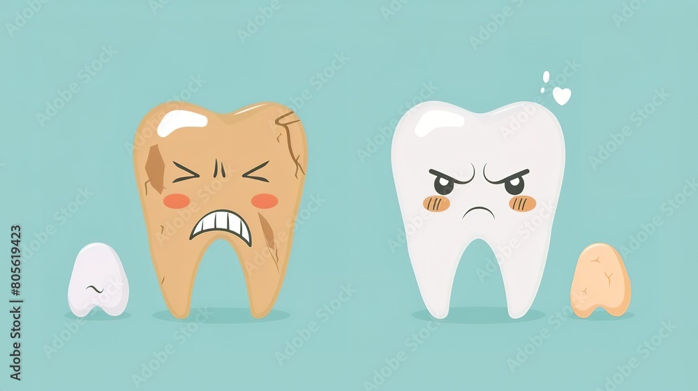 Fototapeta premium A healthy tooth and an unhealthy tooth