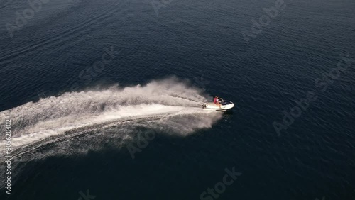 Wallpaper Mural Aerial drone footage of jet skiing. Girl playing with jet ski in the sea. Aerial view. Torontodigital.ca