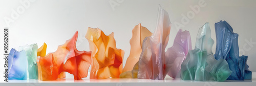 A collection of liquidlike glass sculptures in vibrant colors photo