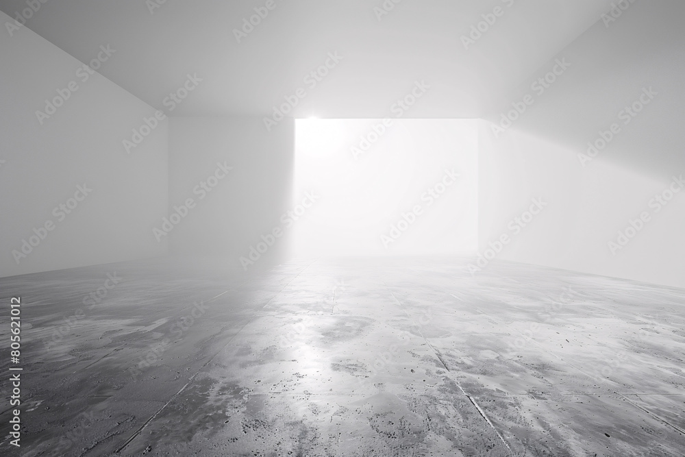 Empty room with sunlight flooding in through a window creating a stark contrast Empty room with sunlight flooding in through a window creating a stark contrast