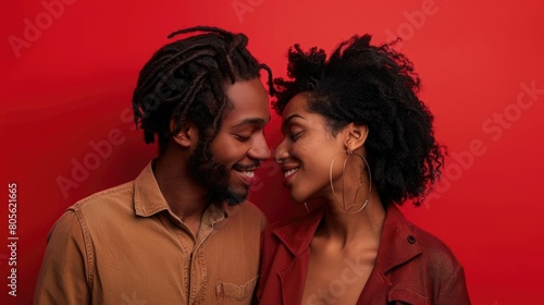 Diverse couple in love on San Valentine's day studio background
