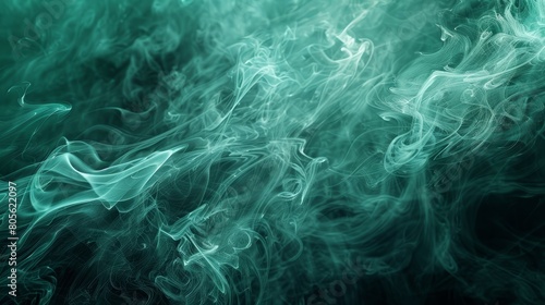 Dynamic green smoke patterns on a teal background. Abstract digital art for creative and inspirational designs.