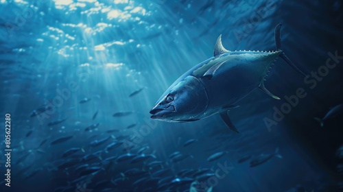 Digital art of a single tuna against a deep blue ocean backdrop