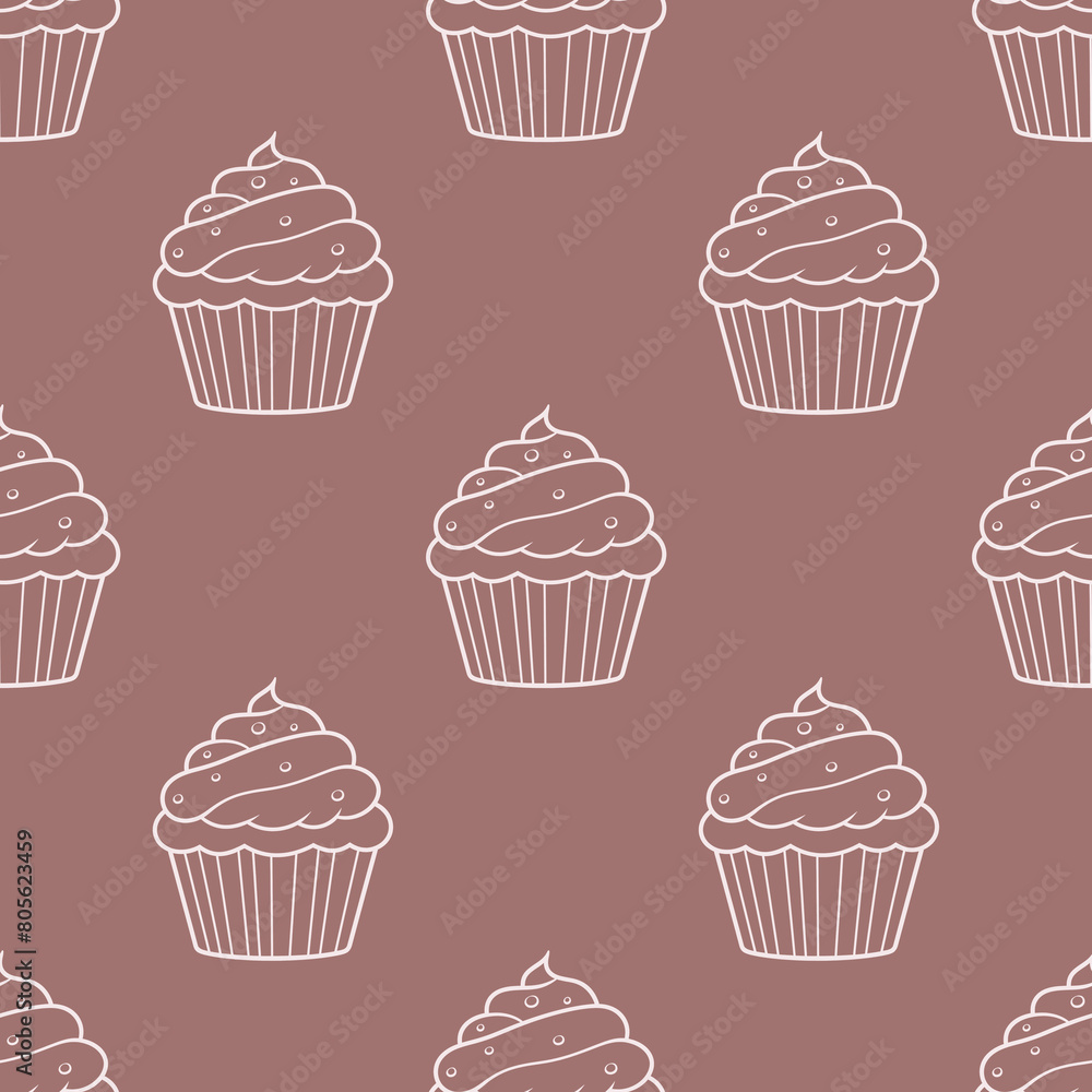 Cute pattern with sweet cupcakes on a beige background.Doodle background Cute pattern with sweet cupcakes on a beige background.Doodle background