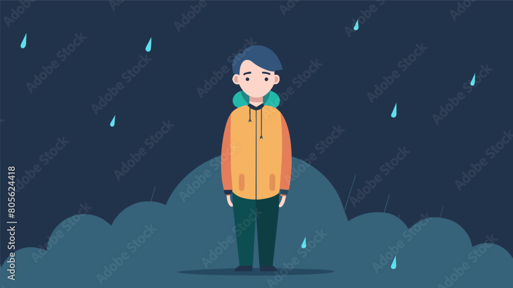 A torrential downpour does not deter the stoic individual who remains rooted in their unwavering composure.. Vector illustration A torrential downpour does not deter the stoic individual who remains rooted in their unwavering composure.. Vector illustration