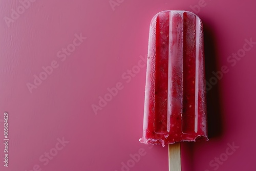 cherry or raspberry popsicle isolated on a dark red background, berry flavor, fresh summer banner, ice-cream card with copy space, bright wallpaper photo