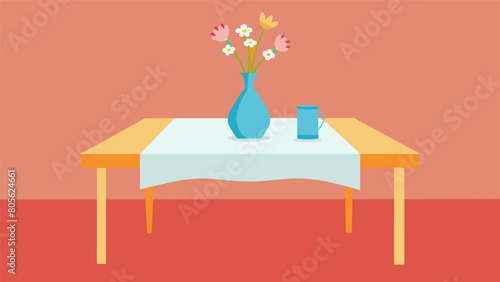 The table is set with a simple cloth and a single vase of wildflowers a reminder of the beauty that can be found in simplicity.. Vector illustration