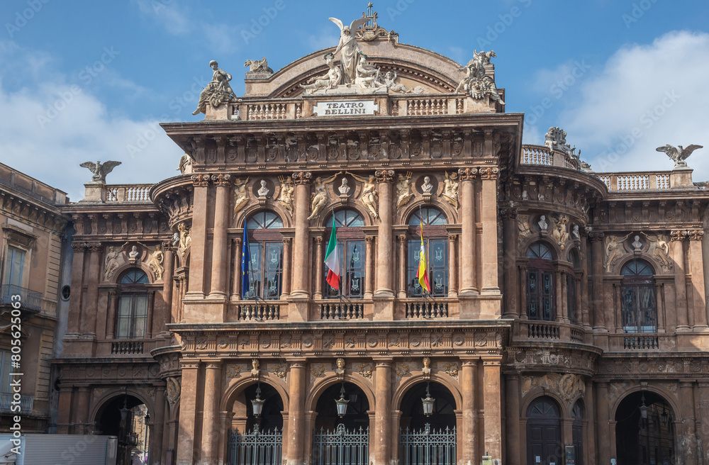 Teatro Massimo Bellini opera house on Vincenzo Bellini Square in historic part of Catania city on the island of Sicily, Italy