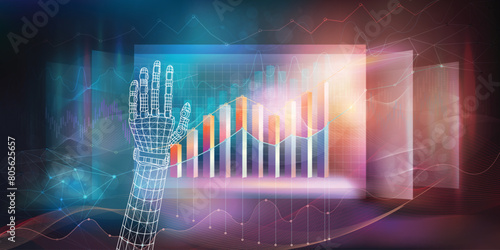 Analysis of financial growth and stock market data, stock charts and investment concepts.