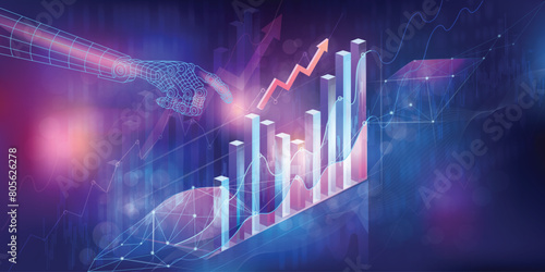 Abstract infographics on the topic of economic growth graphs and financial market research using AI