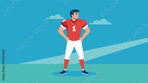 A quarterback stands confidently in the pocket his mind clear and focused as he calmly surveys the field and makes his next move.. Vector illustration