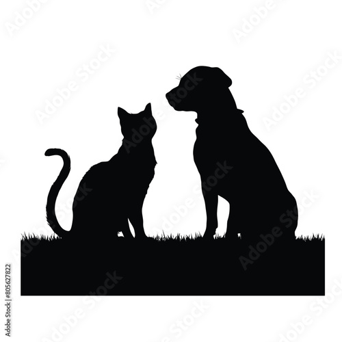 Silhouette of cat and dog on white background 