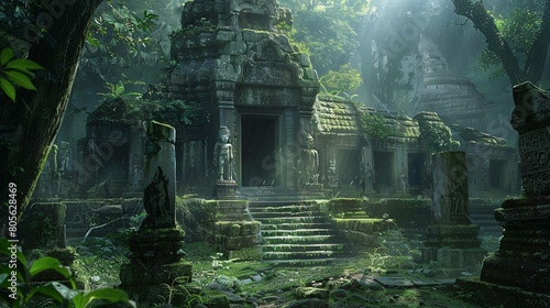 wallpaper featuring ancient ruins shrouded in mystery and intrigue  with crumbling temples  moss-covered statues  and hidden treasures waiting to be discovered.