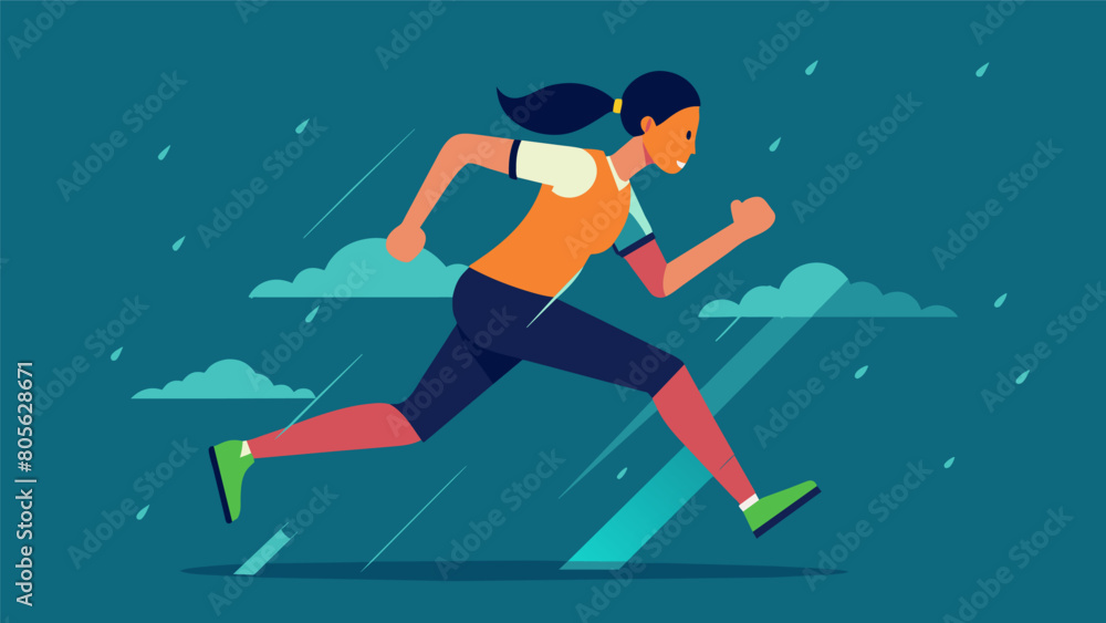 A runner effortlessly gliding through a torrential downpour their face a picture of inner peace.. Vector illustration
