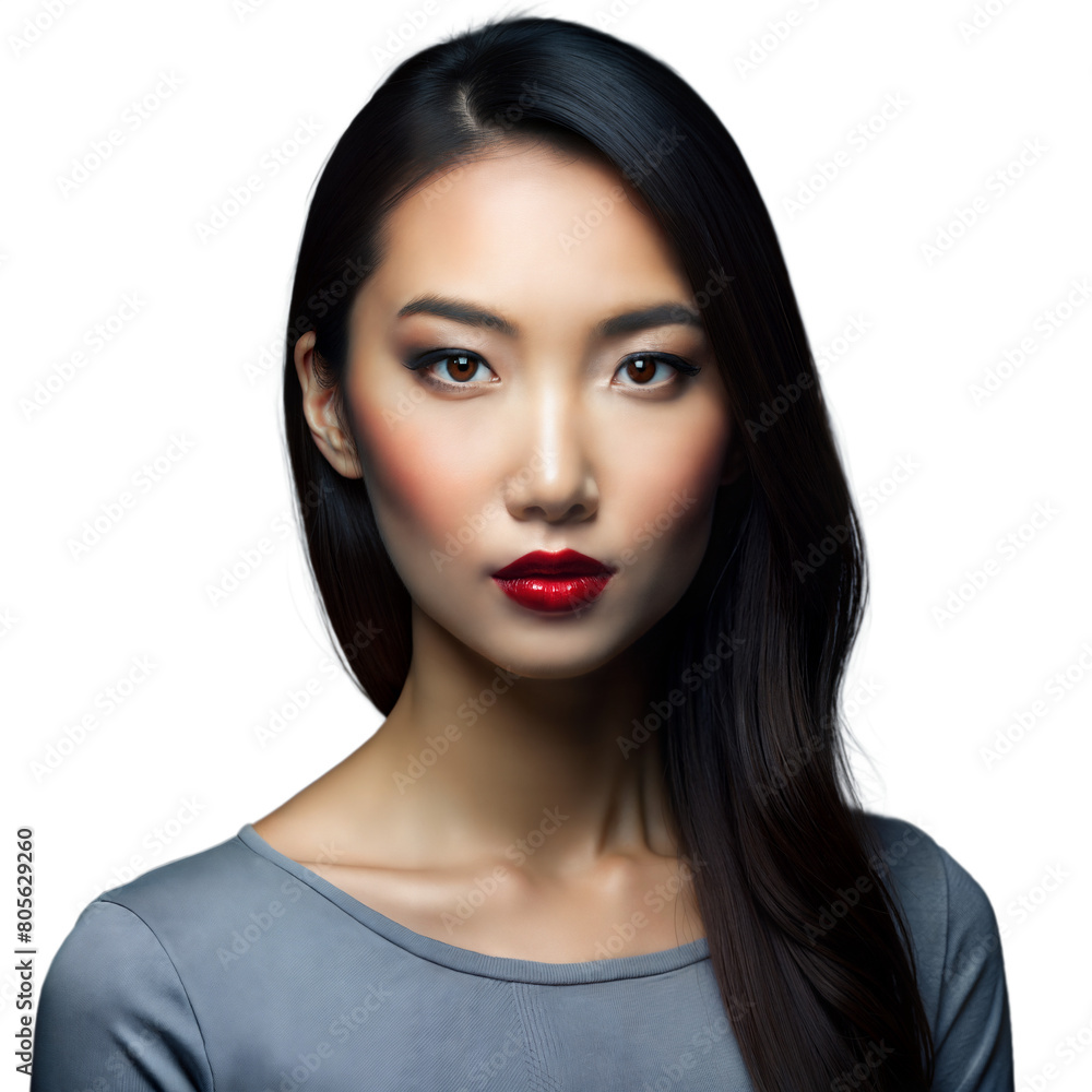 Elegant Young Woman With Red Lipstick Posing Against a Transparent Background Elegant Young Woman With Red Lipstick Posing Against a Transparent Background