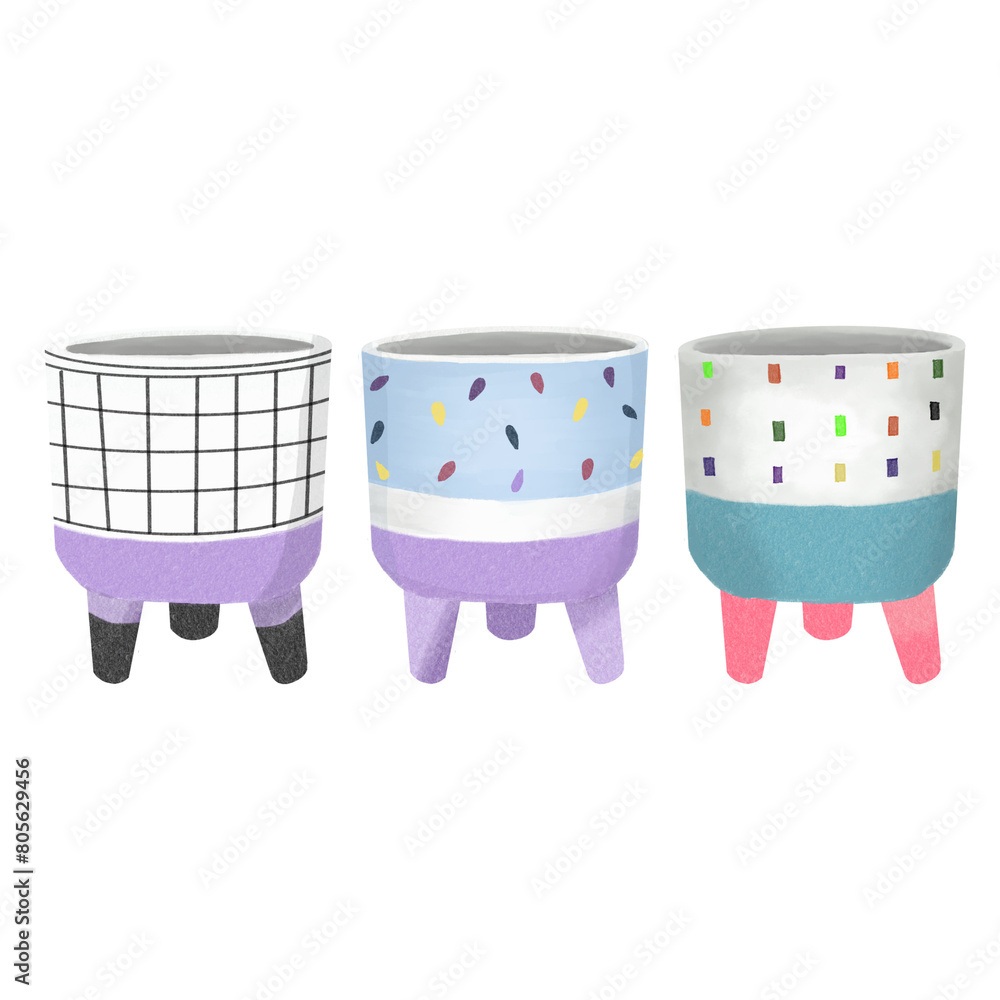 Cute Pottery Plant Cartoon Illustration Watercolor Cute Pottery Plant Cartoon Illustration Watercolor