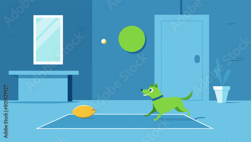 A virtual tennis ball that your dog can chase and catch as it bounces around the room.. Vector illustration