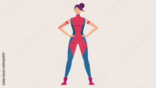 A model sports a chic jumpsuit made for frames proving that fitness fashion can be tailored to fit any body shape.. Vector illustration