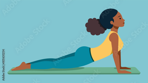 A person lays on their stomach on their bed their hands p under their shoulders as they perform the Cobra pose releasing tension in their spine and. Vector illustration