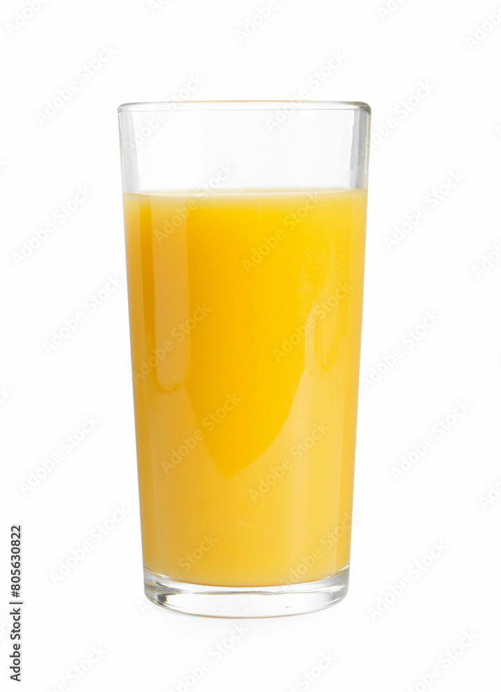 Refreshing orange juice in glass isolated on white Refreshing orange juice in glass isolated on white