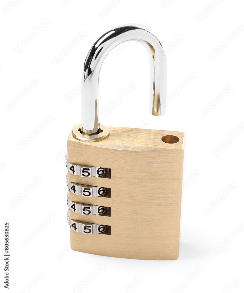 Unlocked steel combination padlock isolated on white Unlocked steel combination padlock isolated on white