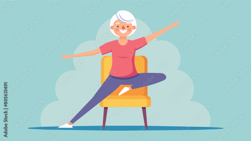 A person in their golden years engaging in gentle chairsupported yoga poses to improve flexibility and balance.. Vector illustration A person in their golden years engaging in gentle chairsupported yoga poses to improve flexibility and balance.. Vector illustration