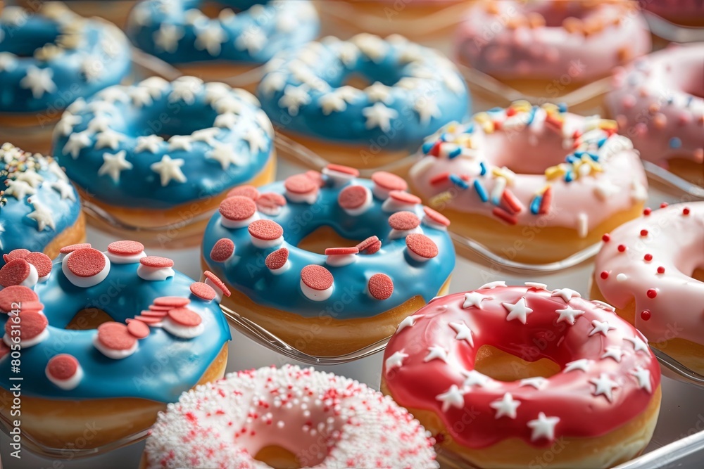 Assorted Gourmet Donuts on Display at a Local Bakery During the Afternoon Assorted Gourmet Donuts on Display at a Local Bakery During the Afternoon