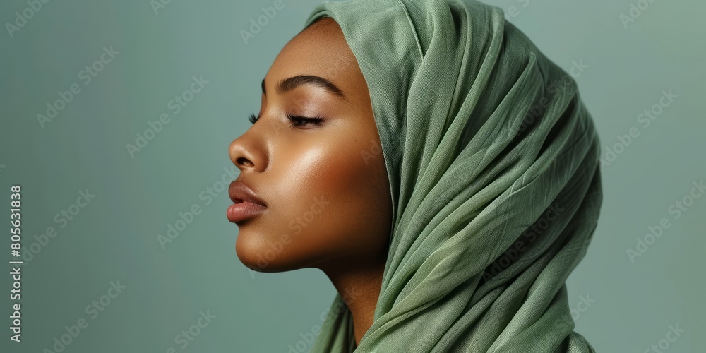 Studio Portrait of Young Woman in Green Hijab Studio Portrait of Young Woman in Green Hijab