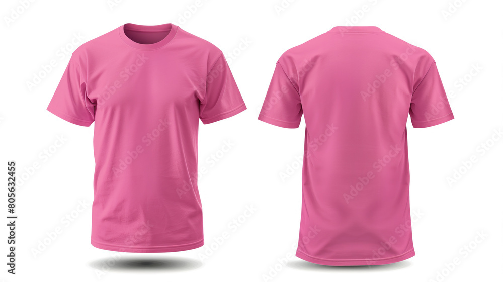 Blank pink front and back T-Shirts Mockup template isolated on white background, shirt design presentation for print. Blank pink front and back T-Shirts Mockup template isolated on white background, shirt design presentation for print.