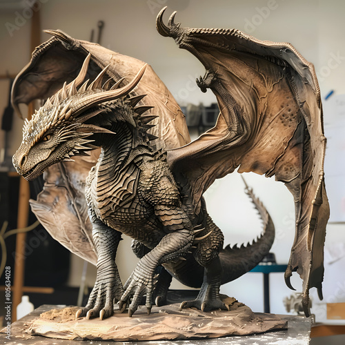 wooden dragon statue