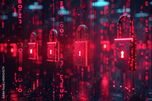 Red glowing padlocks on dark background symbolize protection of your data.