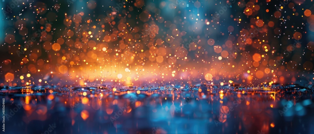 Fototapeta premium safety_ratings)Glowing orange and blue lights on a dark background.